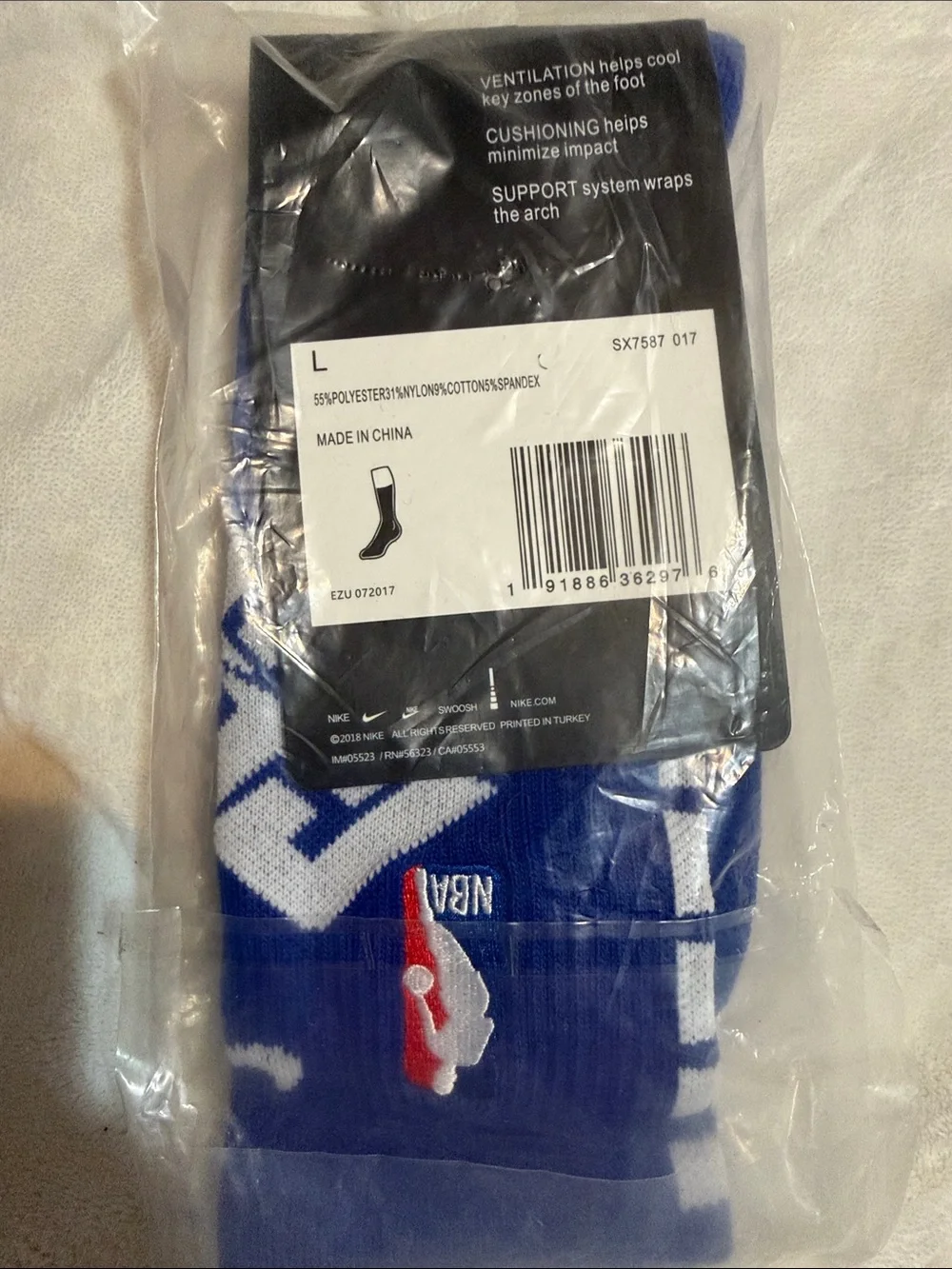 Nike Elite Crew Socks - Blue with Yellow & White NBA Logo